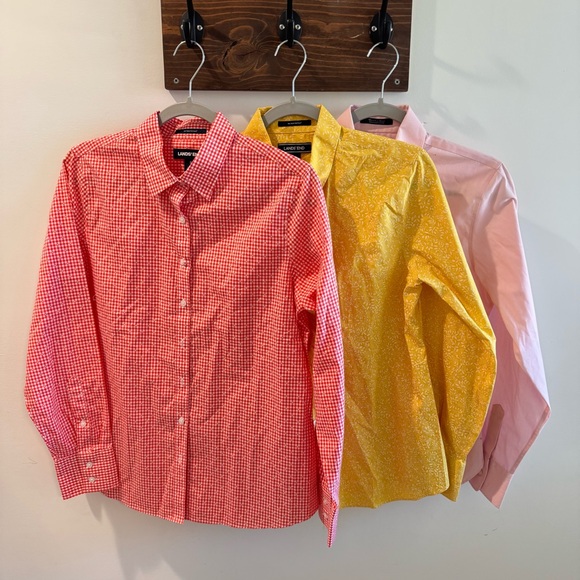 Lands' End Tops - Lands End Size 8  Cotton Button Up Bundle x 3 Shirts Orange Pink Yellow‎